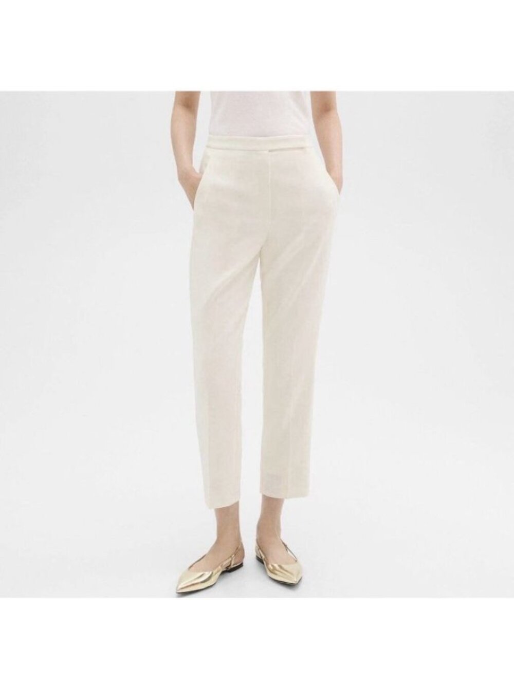 Theory High Waist Slim Crop Pants Womens 14 Rice Ivory Admiral Crepe Trouser NEW